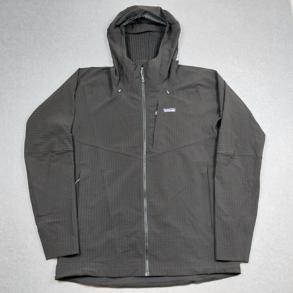 Patagonia R1 TechFace Hoody Mens Large Black Grid Full Zip Jacket Hiking 83575